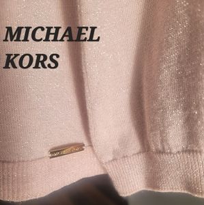 Michael Kors Woman Sweater L Off-Shoulder Pink Shimer Ribbon Ties